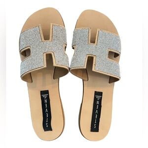 Steven Greece Rhinestone H Style Slides Size 7.5